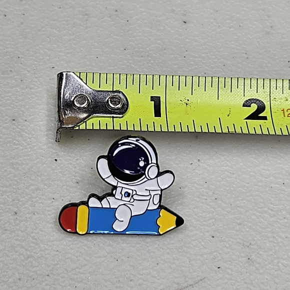Spaceman Pencil Ride Enamel Pin - Picture 4 of 4